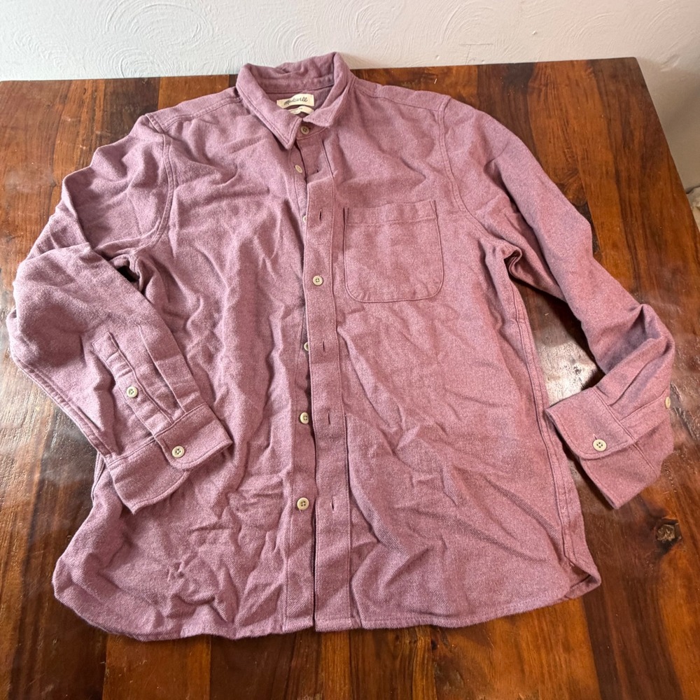 Madewell Mens Perfect Fit Flannel Shirt Mauve Pink Heathered Cotton Large